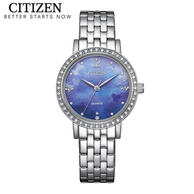 Đồng Hồ Nữ Citizen Pin-Quartz Đính Đá Swarovski Dây Thép Không Gỉ EL3100-55N - Mặt Xà Cừ (31mm)