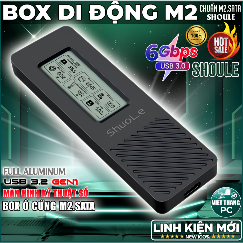 Box SSD M2.SATA Shoule Chỉ chạy M2.SATA NGFF 6Gbps USB 3.2 Gen 1 - Aluminum Màn hình kỹ thuật số