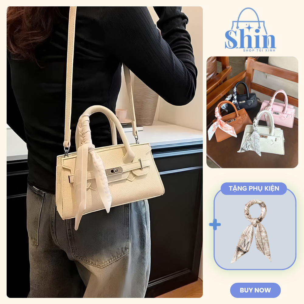 Túi đeo chéo cầm tay khóa gài kèm khăn lụa đeo vai đeo chéo size 22cm - Shin Bán Túi Xách