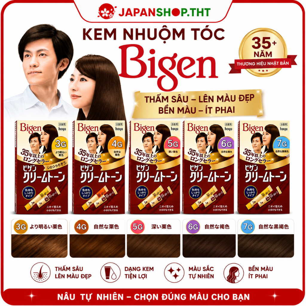 Nhuộm tóc Bigen Nhật, nhuộm tóc thảo dược 3G, 4G, 5G, 6G, 7G