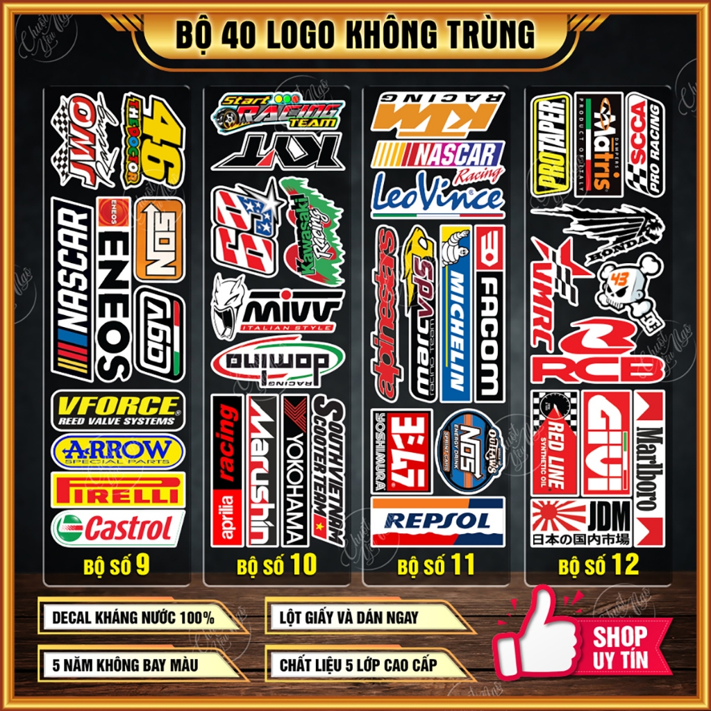 [C] Combo bộ 10/40 sticker không trùng hình dán decal tem xe logo South Vietnam Scooter Team rcb kaw