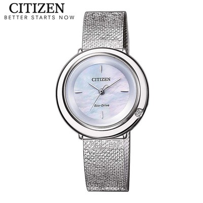 Đồng Hồ Nữ Citizen Eco-Drive Đính Kim Cương Dây Thép Không Gỉ EM0640-82D - Mặt Xà Cừ (Sapphire)