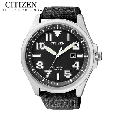 Đồng Hồ Nam Citizen Eco-Drive Dây Vải Nato AW1410-24E - Mặt Đen (44mm)