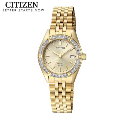 Đồng Hồ Nữ Citizen Pin-Quartz Đính Đá Swarovski Dây Thép Không Gỉ EU6062-50P - Mặt Vàng (26mm)