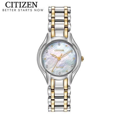 Đồng Hồ Nữ Citizen Eco-Drive Đính Đá Swarovski Dây Thép Không Gỉ EM0284-51D - Mặt Xà Cừ (27mm)