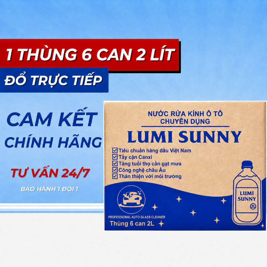 [Thùng 6 Can 2 Lít] Nước Rửa Kính Ô Tô Chính Hãng Lumi Sunny Phù hợp Với Mọi Loại Xe