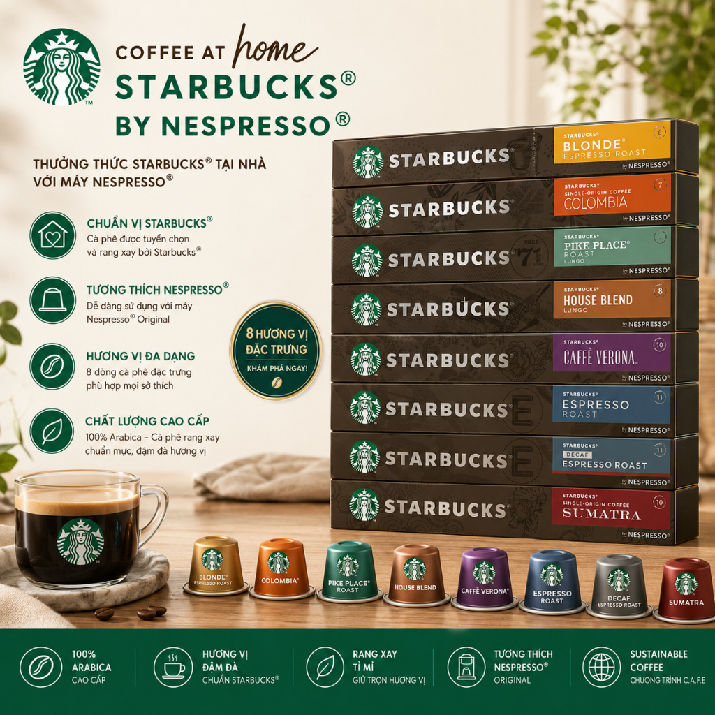 Viên Nén Cà Phê Starbucks, Cà Phê Viên Nén Nespresso, Nespresso Capsules, Hàng Chính Hãng 21