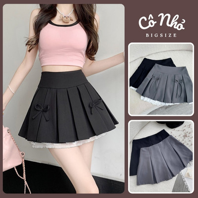 Chân Váy Bigsize Nữ Dáng Xếp Ly Xòe Phối Ren Dễ Thương Kèm Nơ Đứng Form Cho Chubby