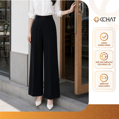 Quần Ống Rộng 𝐂𝐂𝐇𝐀𝐓 Dáng Suông Kiểu Vilip Cạp Cao 2 Cúc Chất Liệu Tuytsi Cao Cấp 16QDS2061ST