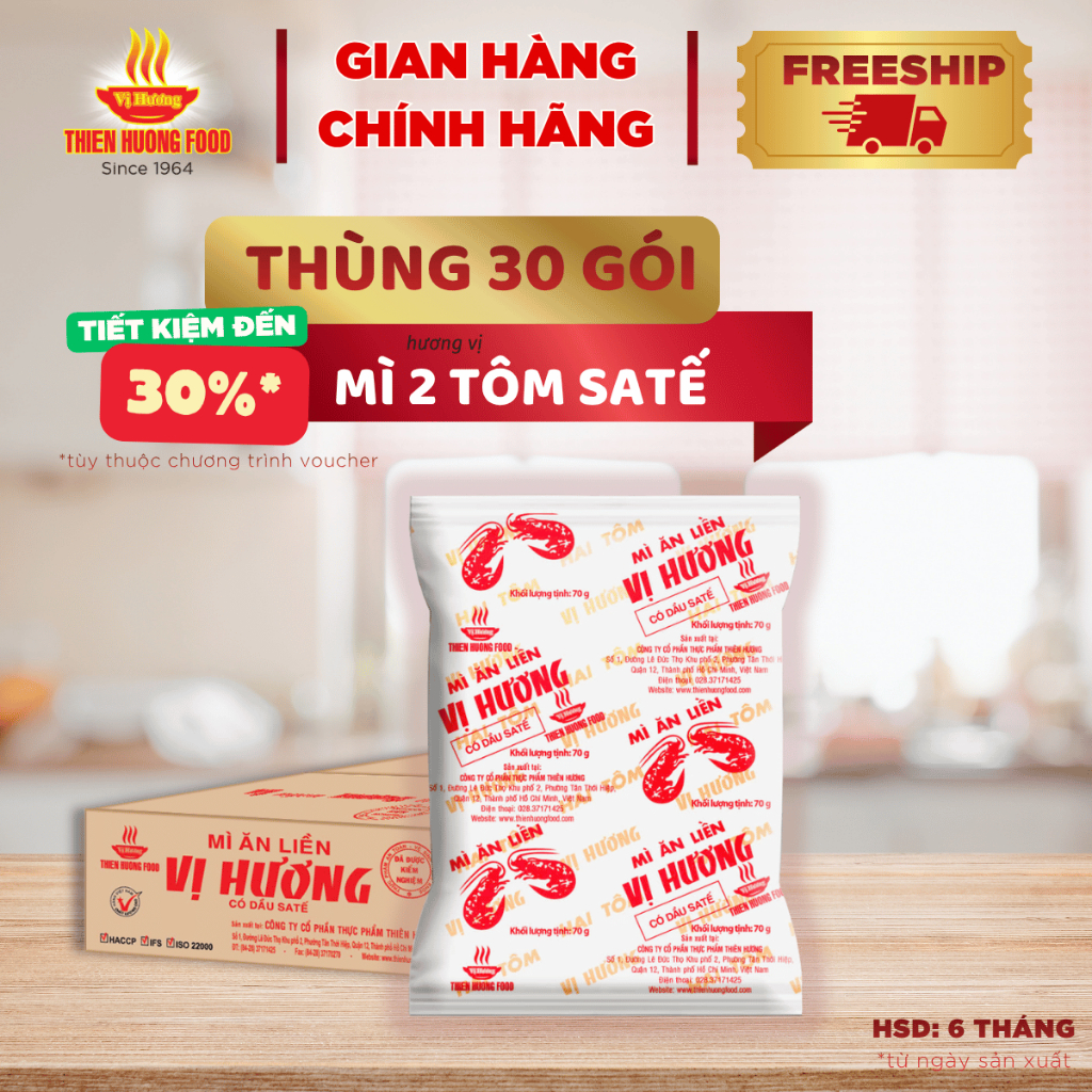 Mì giấy Vị Hương 2 Tôm Satế – Thùng 20/30/60 gói x 70g