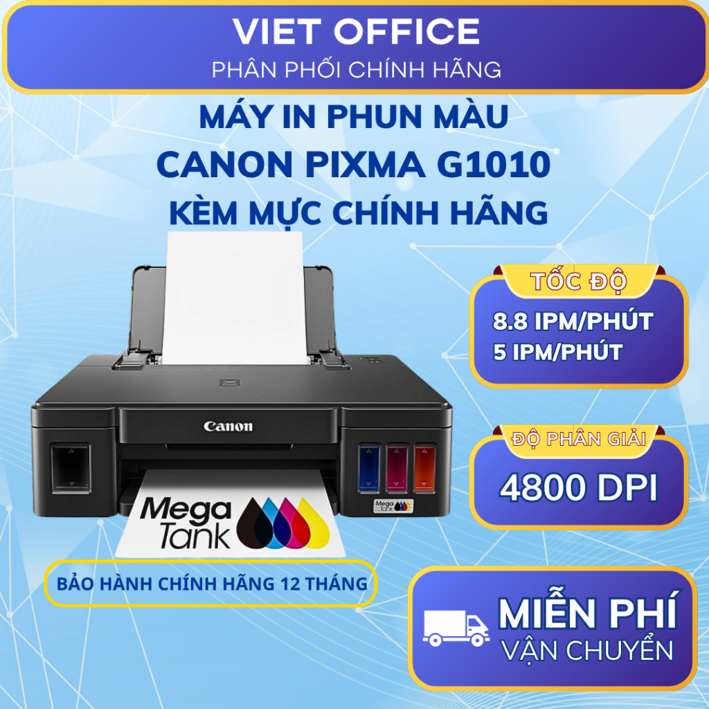 Máy In Phun Màu Canon PIXMA G1010 (Kèm mực chính hãng) - Mới 100% - Bảo hành chính hãng Canon