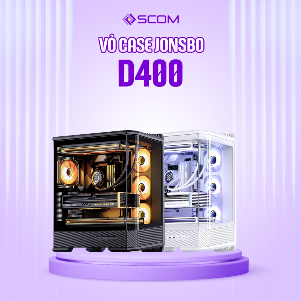 Vỏ Case PC Jonsbo D400 Case Máy Tính ATX Mid Tower Mặt Kính Cong Bể Cá Dựng Card VGA