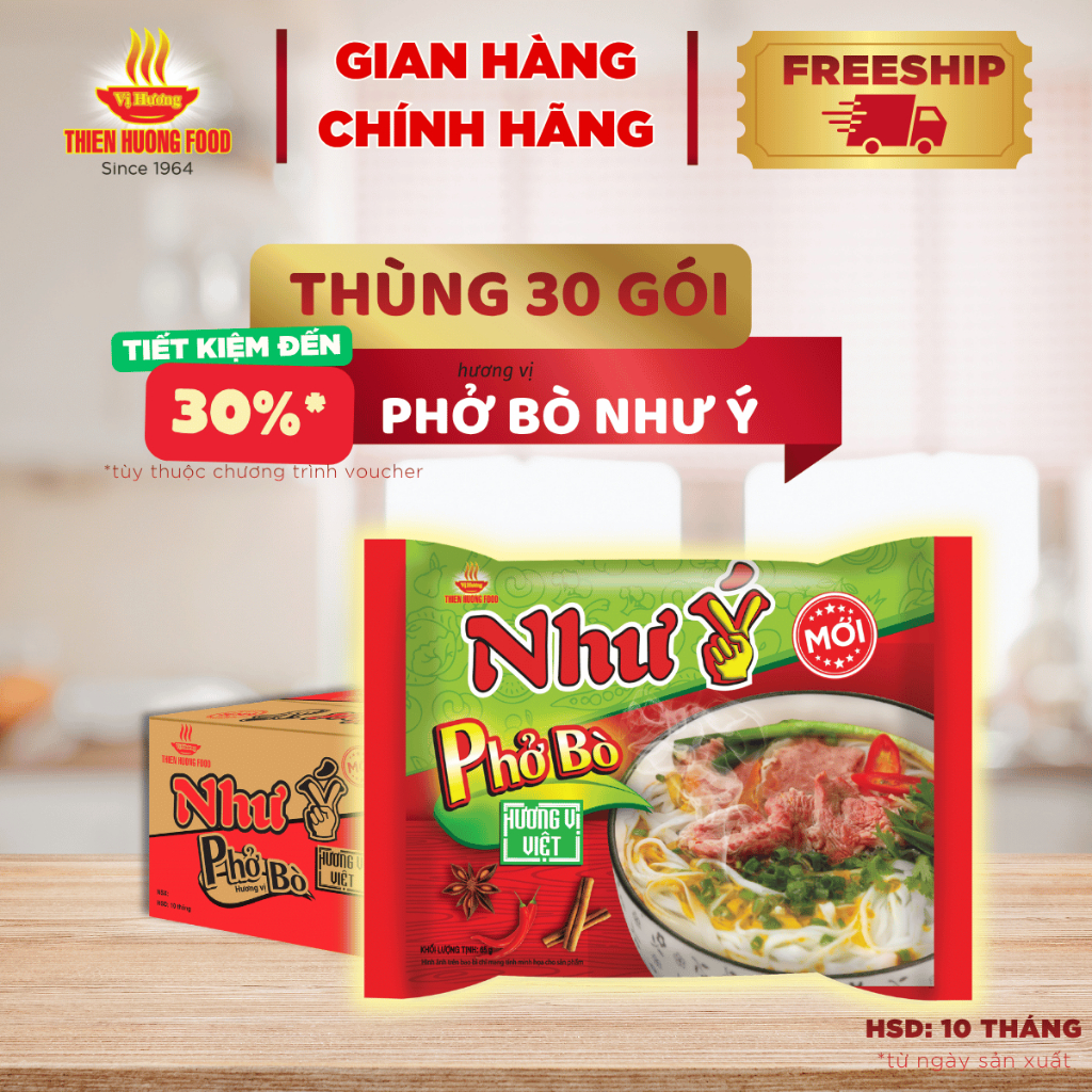 Thùng 30 Gói Phở Bò Như Ý 65gram/gói [TPNZZ0002]
