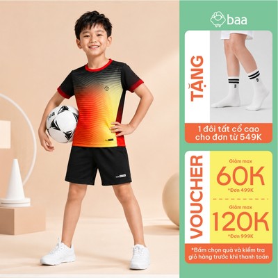 [Đơn 549k nhận 1 đôi vớ] Set quần áo thể thao bé trai chạy bộ siêu nhẹ thấm hút thoáng khí 18-52kg Baa Active QU46N