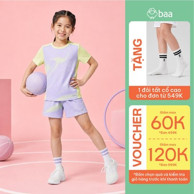 [Đơn 549k nhận 1 đôi vớ] Set thun thể thao bé gái chạy bộ cầu lông siêu mát lạnh thấm hút 18-52Kg Baa Active SE13N
