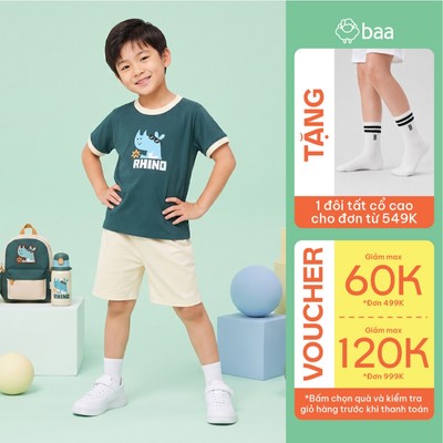 [Đơn 549k nhận 1 đôi vớ] Set Bộ Quần Áo  Bé Trai Đi Học, Bộ Cộc Tay Mùa Hè Mềm Mát, Thấm Hút 10-35kg Baabaaby DB04N