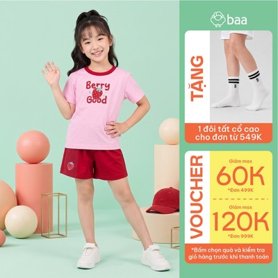 [Đơn 549k nhận 1 đôi vớ] Set Đồ Bộ Bé Gái  Cộc Tay Đi Học Mềm Mịn Thoáng Khí 10-35kg Baababy DB06N