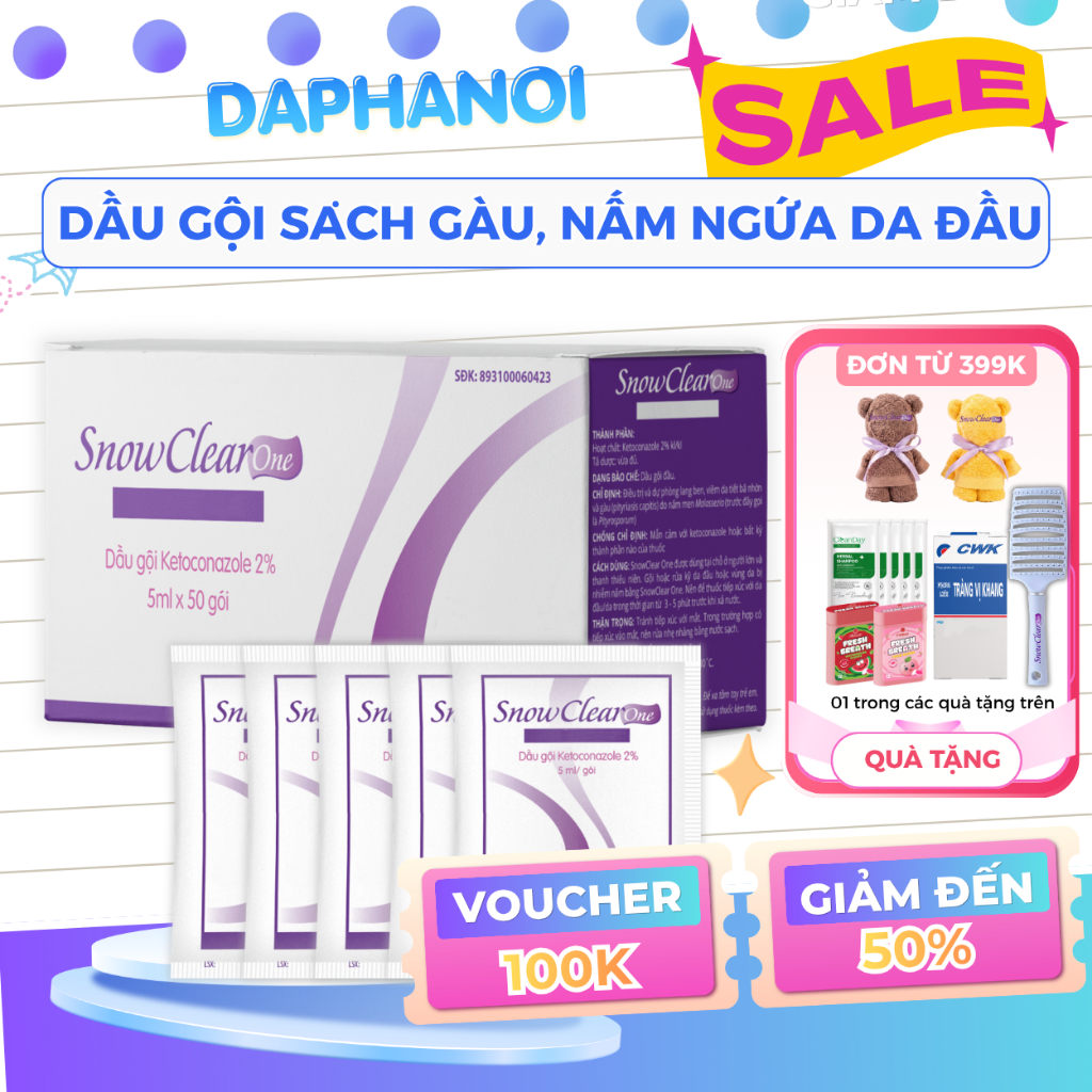 Hộp 50 gói dầu gội sạch gàu Snow Clear One giảm ngứa nấm da đầu và lang ben