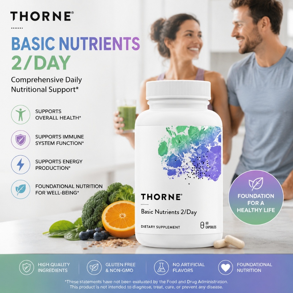 Thorne Basic Nutrients 2/Day 60 Viên Nang - Vitamin Tổng Hợp Hỗ Trợ Sức Khỏe Toàn Diện [Hàng Mỹ]