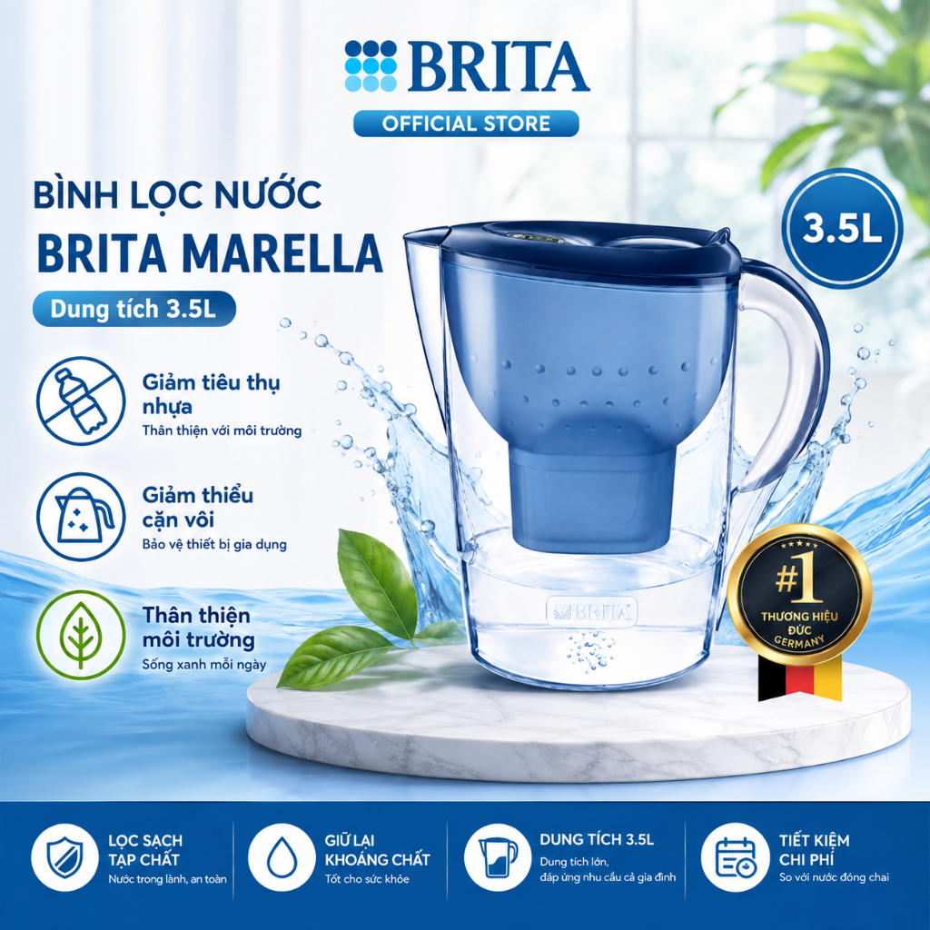 Bình Lọc Nước BRITA , Bình Brita 3.5L, Nhập Đức, BH 12 Tháng, Bepchauau