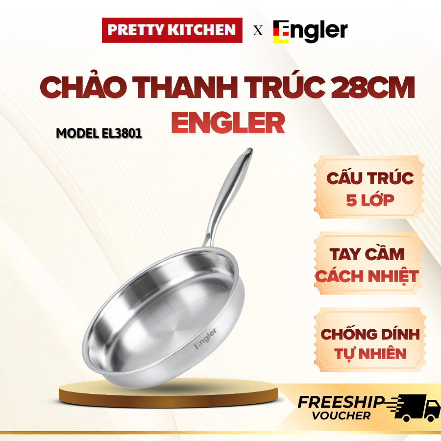 Chảo Gezer Engler Inox 304 Size 28, Công Nghẹ Đáy 5 Lớp Hàng Chính Hãng Bảo Hành Uy Tín - Pretty Kit