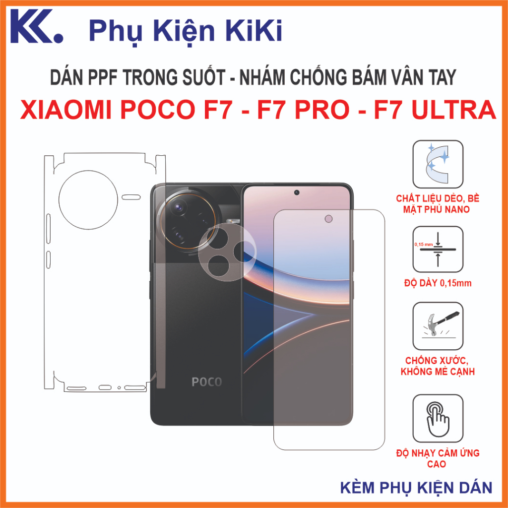 Miếng dán Ppf Xiaomi Poco F7 , poco F7 pro ,poco F7 ultra Dán full mặt lưng có viền