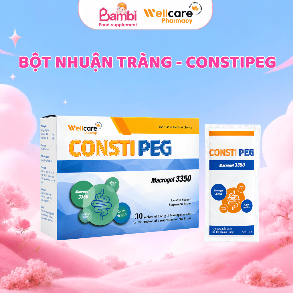 [CHÍNH HÃNG] CONSTIPEG Macrogol 3350 - Bột Nhuận Tràng giảm táo bón ở trẻ em và người lớn, hộp 30