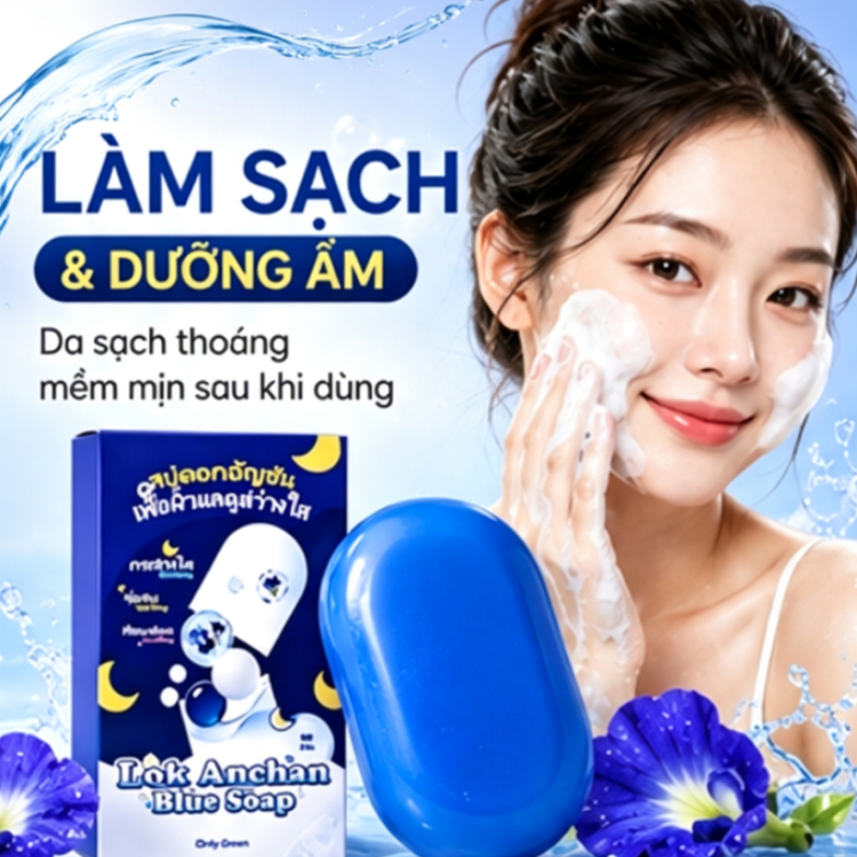 Soap Tắm Trắng Sáng Da Dok Anchan Blue Hỗ Trợ Sáng Da, Nhả Nắng, Cải Thiện Thâm Mụn