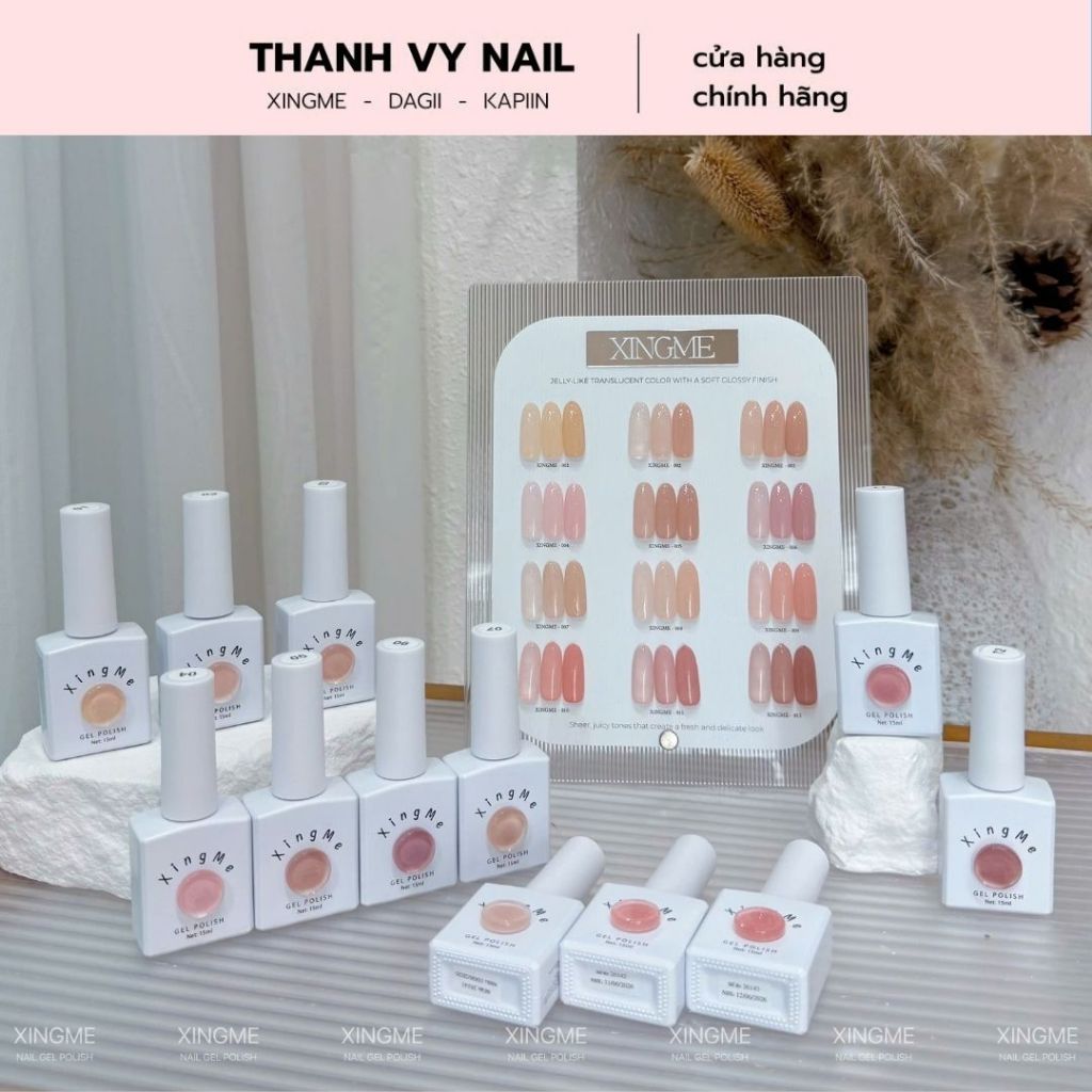 Sơn móng XINGME Nail (set 12 màu)(Sơn thạch đục màu Hồng Nude TD02 sét 12 màu Tặng bảng màu Mica)