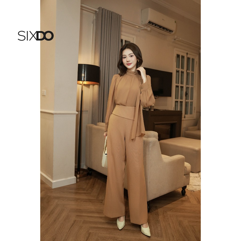 Quần ống suông be nâu cạp phối vạt SIXDO (Brownish-Beige Woven Loose Pants)