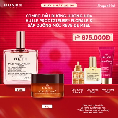 [DATE 5/2027] Combo Dầu dưỡng khô Nuxe Huile Prodigieuse Florale Multi-purpose 50ml & Sáp dưỡng môi 15g