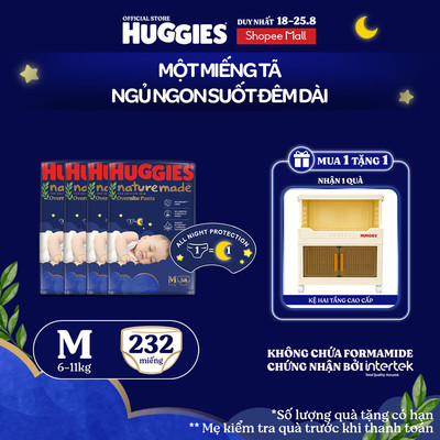 Combo 4 Tã quần Huggies Nature Made ban đêm M58/L44/XL38/XXL26