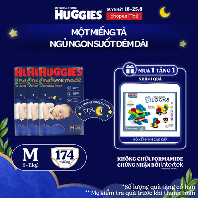 Combo 3 Tã quần Huggies Nature Made ban đêm M58/L44/XL38/XXL26
