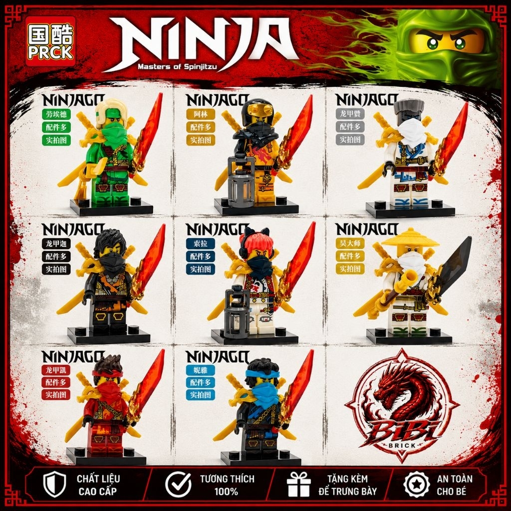 [CÓ SẴN][IN LƯNG][2 Mặt]Ninjago Giáp Vai Rồng-Mô Hình Lắp Ghép Trưng bày-Minifigures Dragon Rising N