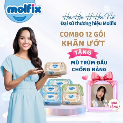 [HO-Tặng Mũ chống nắng] Thùng 12 gói Khăn ướt Molfix thiên nhiên_tre và bông tự nhiên đủ loại 100 miếng/gói