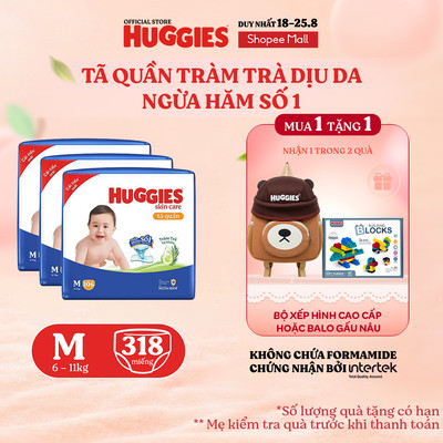 Combo 3 Tã quần Huggies Skincare Mega Jumbo M106/L96+8/XL84+4/XXL76+4
