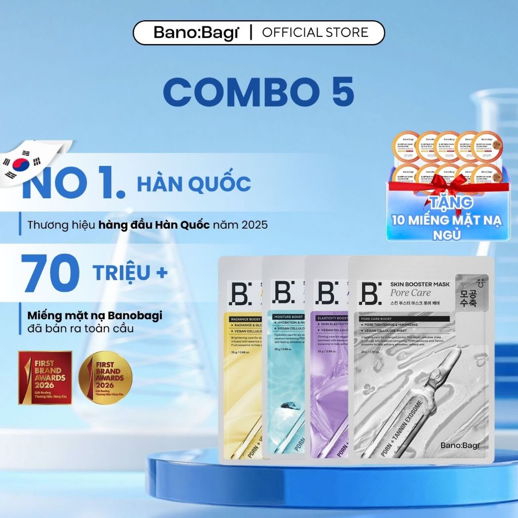 [Tặng 10 Mask Ngủ] COMBO 5 Mặt Nạ BANOBAGI Skin Booster Mask Chăm Sóc Da Hỗ Trợ Cấp Ẩm, Làm Sáng Da 