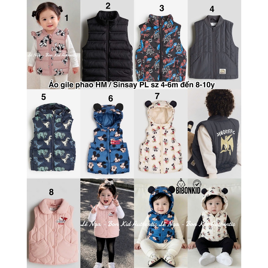 [Bibonkid] Áo gile phao bé trai săn sale HM US/ China/ Japan từ 4-6m đến 8-10y