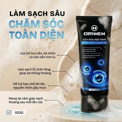 Sữa rửa mặt nam Orimen Fresh Touch Cleansing Dân Khang làm sạch sâu, giảm bụi bẩn bã nhờn & dưỡng ẩm da 100ml