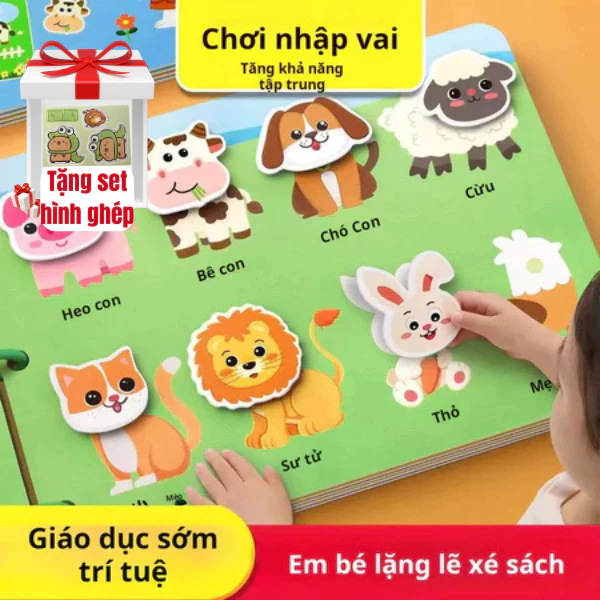 Sách xé dán 3D động vật, đồ chơi giáo dục sớm Khai Sáng cho trẻ mẫu giáo, với khóa dán, giáo dục nhẹ,tập trung chống ồn