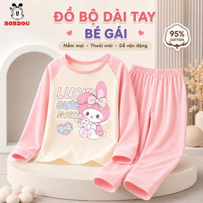 Bộ quần áo phối thu đông bé gái BOBDOG chất liệu cotton in hình cute ngộ nghĩnh cho bé mã S