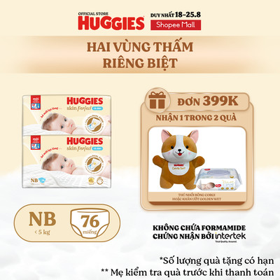 Combo 2 Tã/bỉm dán sơ sinh Huggies Skin Perfect NB 38 miếng với 2 vùng thấm giảm kích ứng da