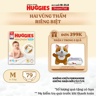 [KOL LIVE] Tã/bỉm dán sơ sinh Huggies Skin Perfect M 76+3 miếng với 2 vùng thấm giảm kích ứng da