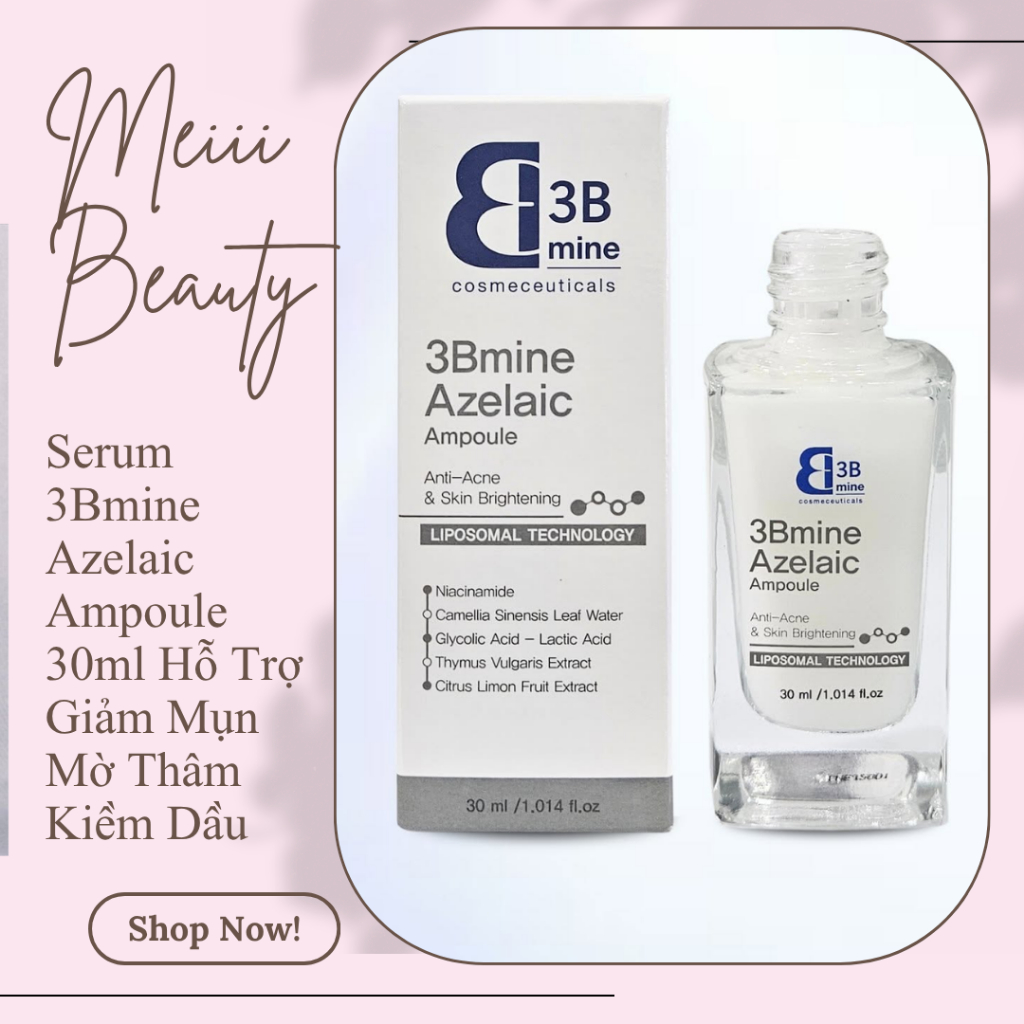 Serum 3Bmine Azelaic Ampoule 30ml - Hỗ Trợ Giảm Mụn Mờ Thâm Kiềm Dầu