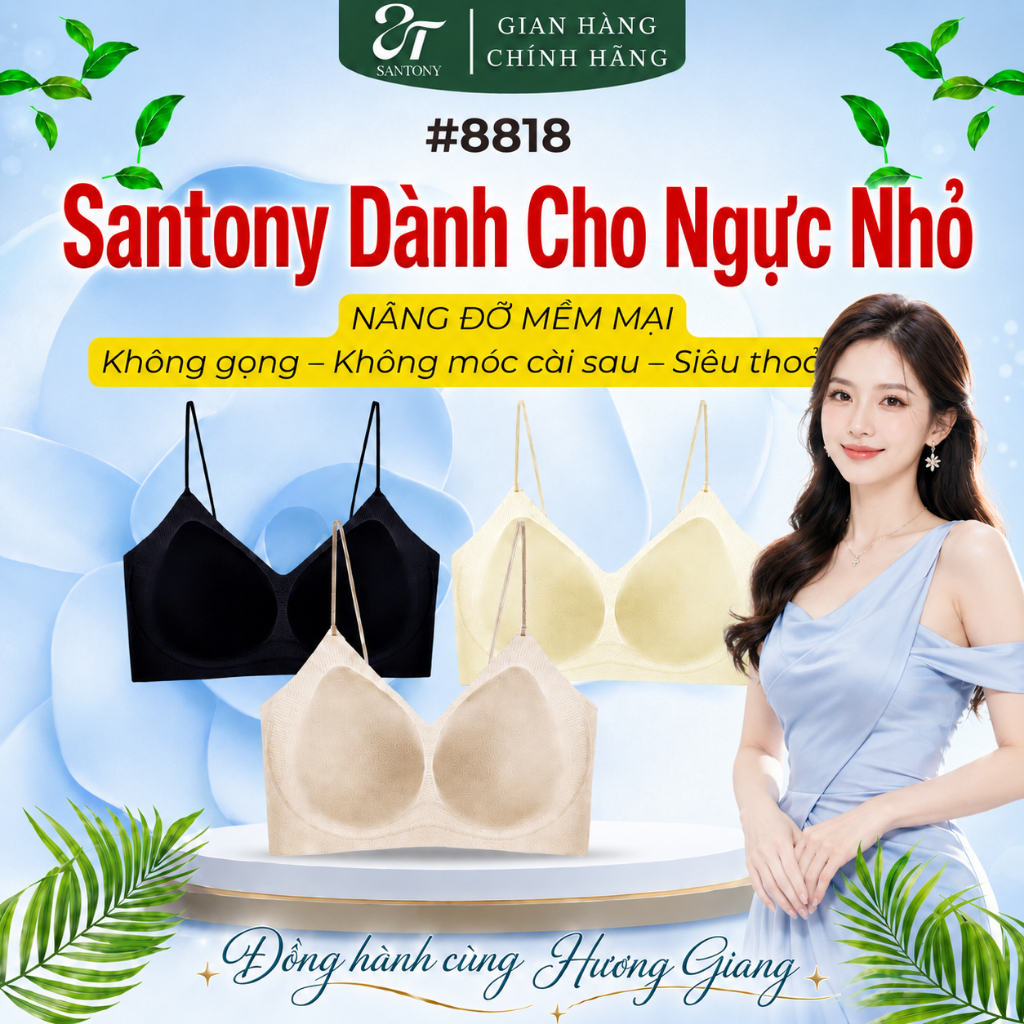 [CHÍNH HÃNG SANTONY] Áo lót tàng hình thảo mộc không bửa mỏ form ngực nhỏ định hình Santony 8818