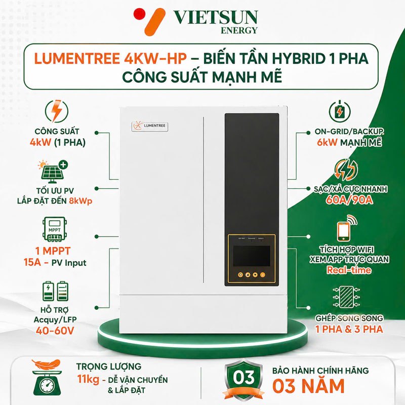 Biến Tần Lumentree Hybrid 4KW 1 Pha – Inverter Điện Mặt Trời Lưu Trữ PV 5000W – Vietsun Energy