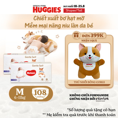 Combo 2 Tã quần Huggies Gentle Soft - Corgi M54/L40/XL34/XXL22 miếng êm mềm chiết xuất bơ hạt mỡ