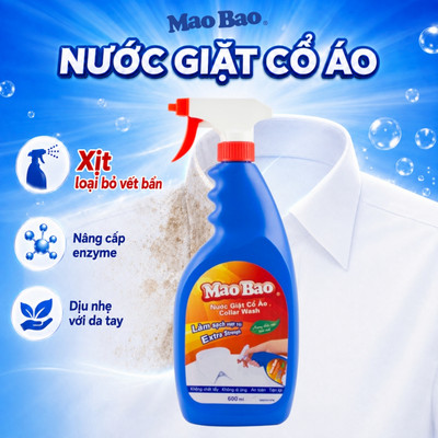 Nước Giặt Cổ Áo Mao Bao 600ml – Enzyme Làm Sạch Vết Bẩn Quần Áo, Đặc Biệt Cổ, Nách, Tay Áo