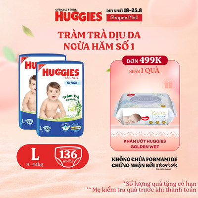 Combo 2 Tã dán Huggies Skincare Super Jumbo M76+6/ L68/ XL60/ XXL54