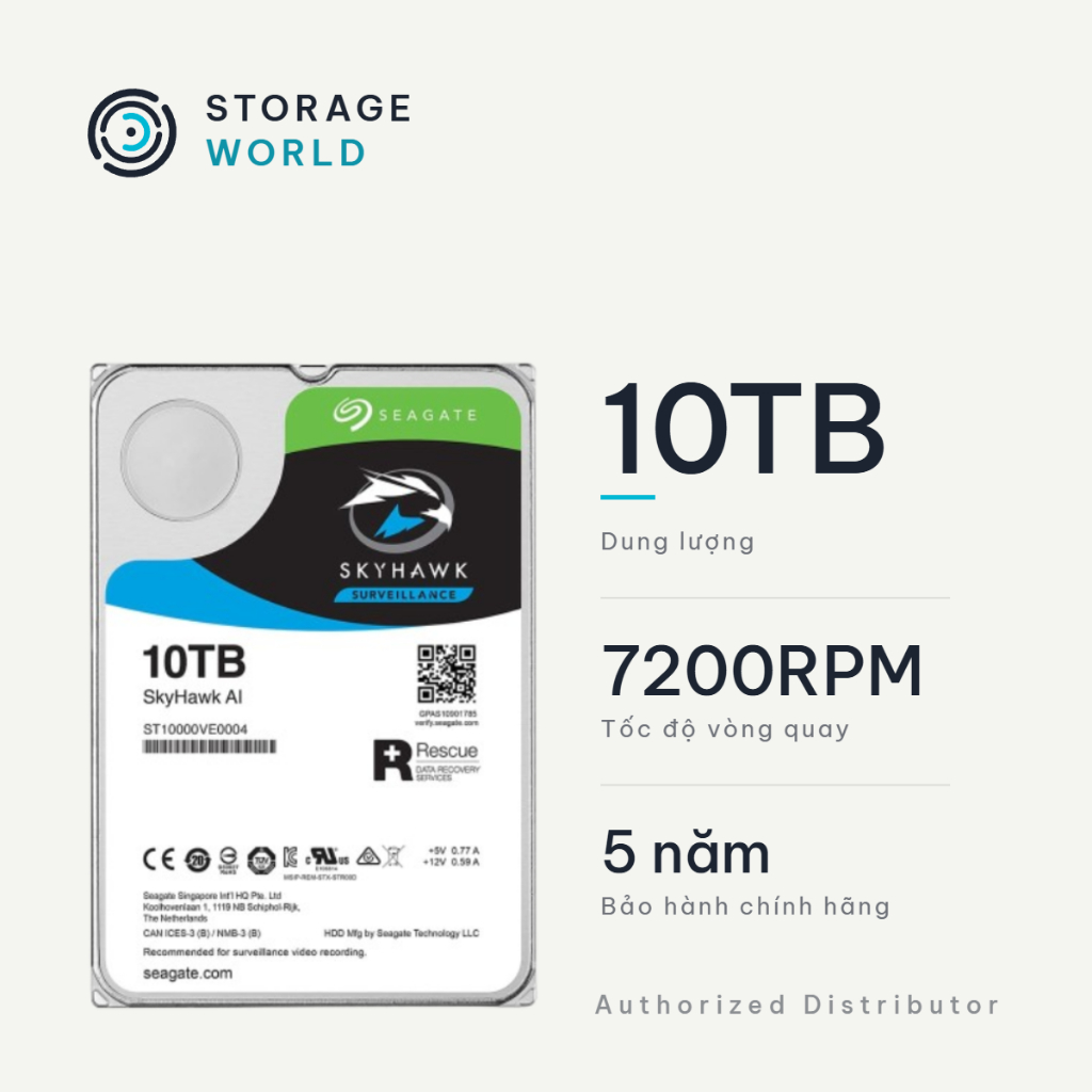 Ổ Cứng Gắn Trong HDD Seagate SkyHawk AI (8TB, 10TB) 3.5 Inch SATA3 7200RPM 256MB Cache Ổ Cứng Camera